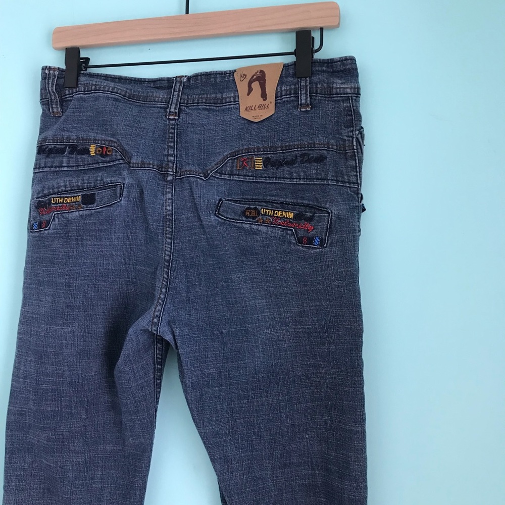 Kill Bill KBL Embroidered Y2K High Rise Skinny Denim Jean 31 Rare Uma Thurman